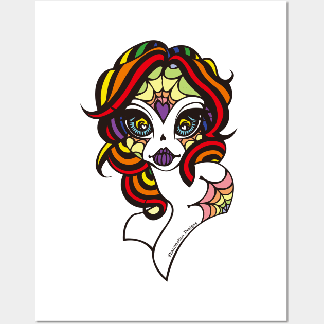 Rainbow Sugar Skull Wall Art by Shanimation